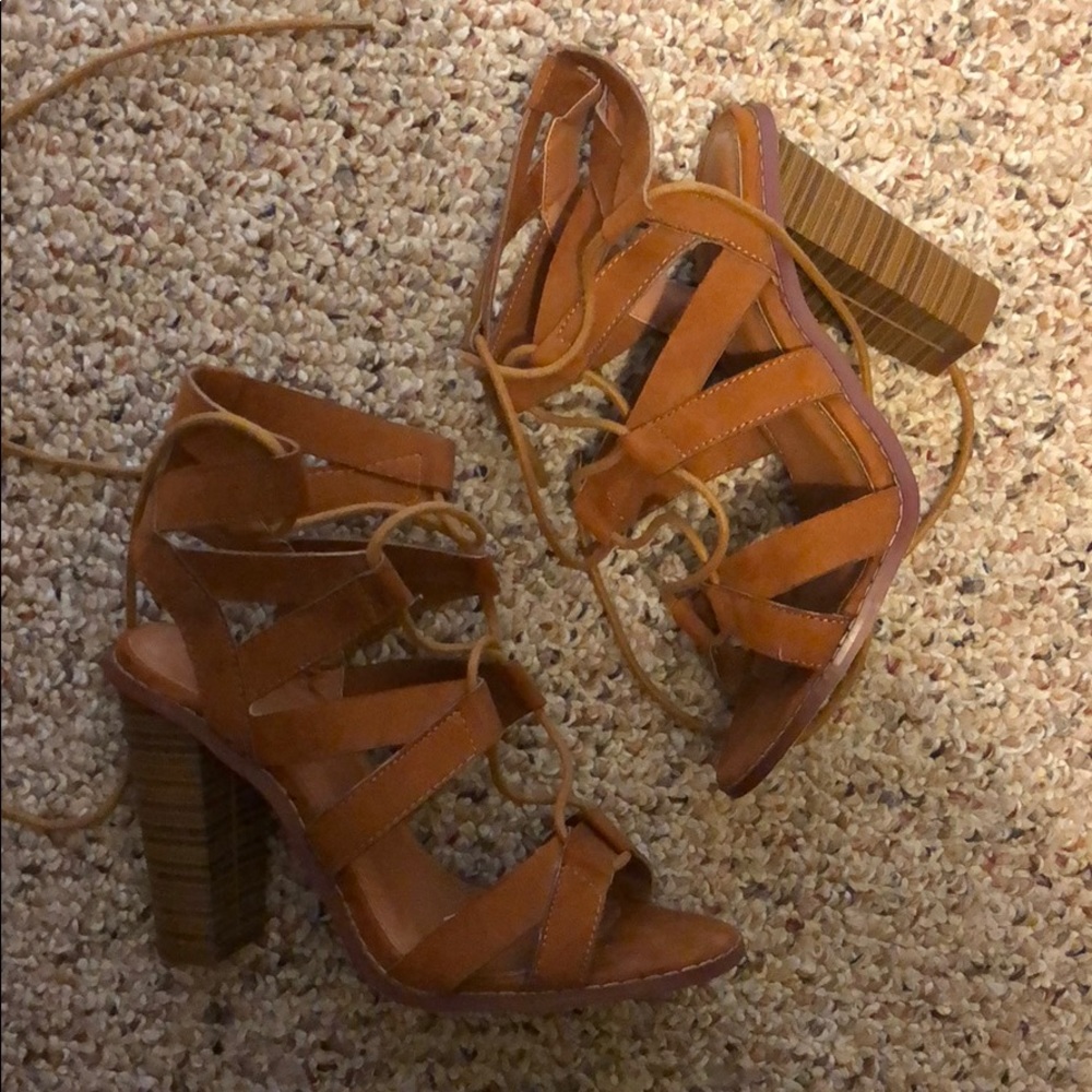 Cognac lace up heel sandals